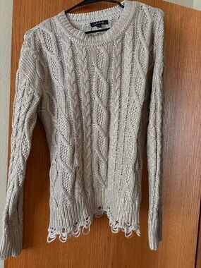 Charlie B Beige Cable Knit Crewneck Sweater
